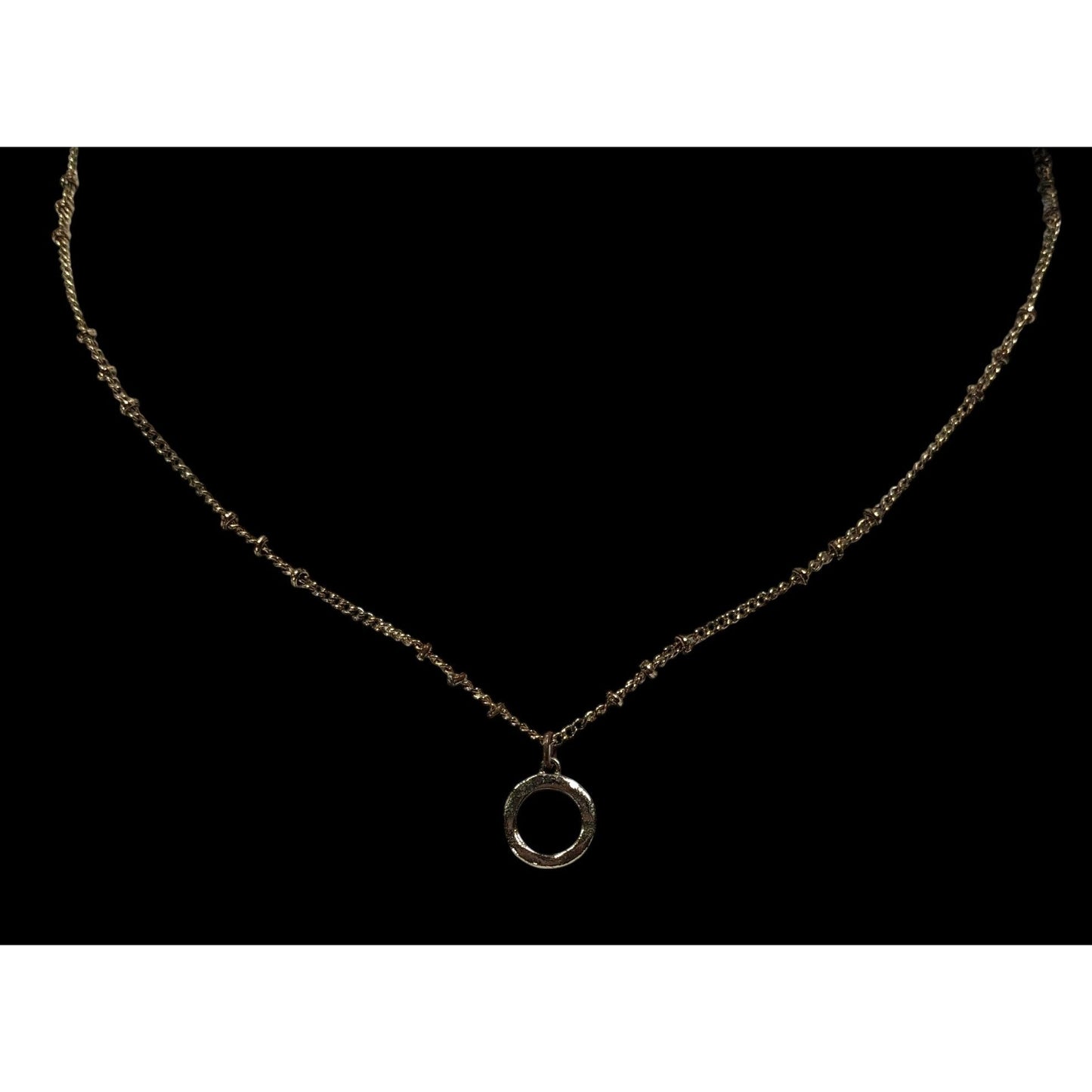 Minimalist Gold Tone Textured Open Circle Pendant Necklace
