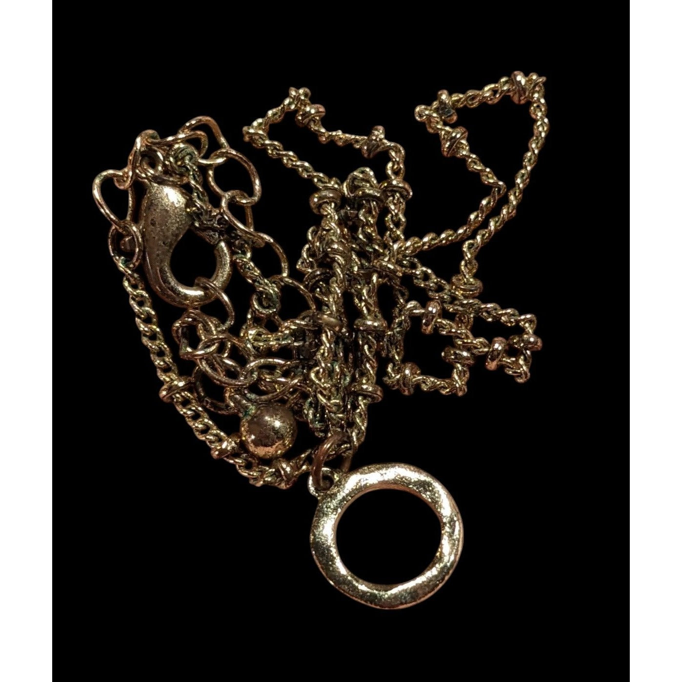 Minimalist Gold Tone Textured Open Circle Pendant Necklace