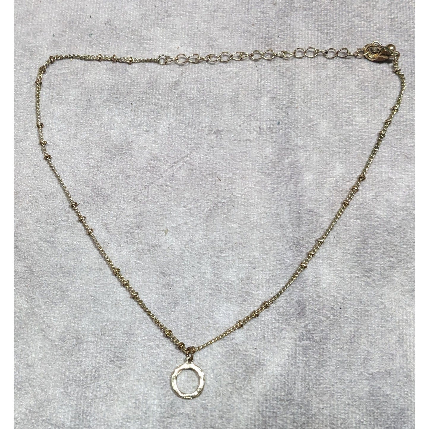 Minimalist Gold Tone Textured Open Circle Pendant Necklace