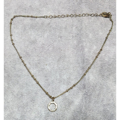 Minimalist Gold Tone Textured Open Circle Pendant Necklace