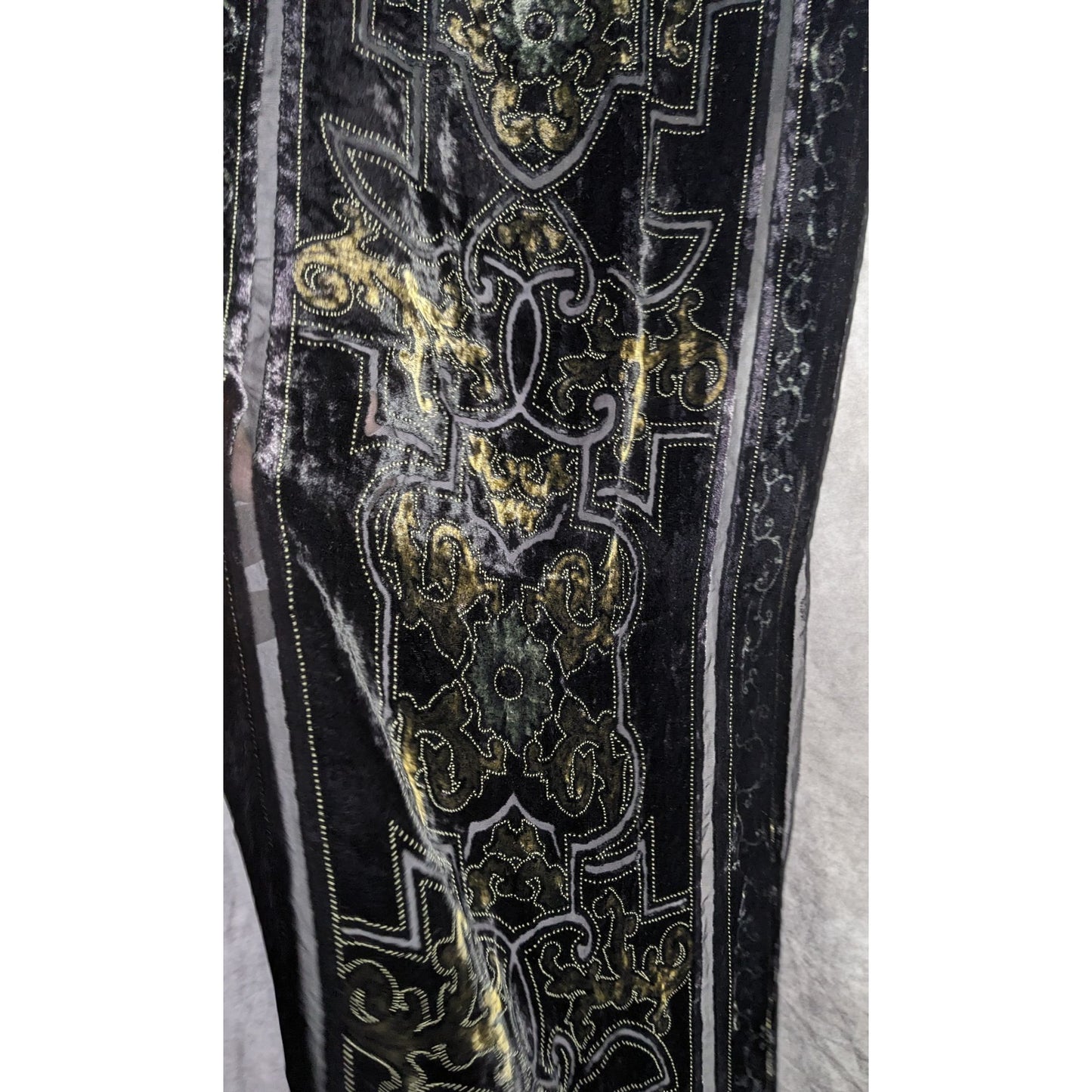 Chicos Black Burnt Velvet Scarf With Gold Baroque Print