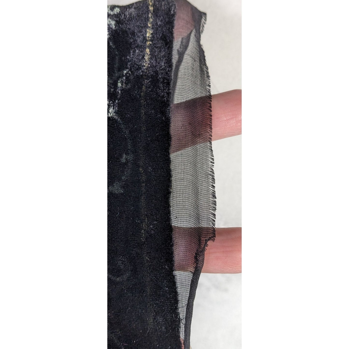 Chicos Black Burnt Velvet Scarf With Gold Baroque Print