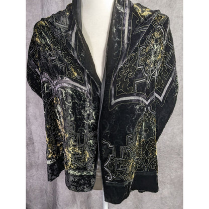 Chicos Black Burnt Velvet Scarf With Gold Baroque Print