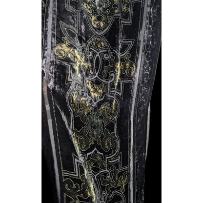 Chicos Black Burnt Velvet Scarf With Gold Baroque Print