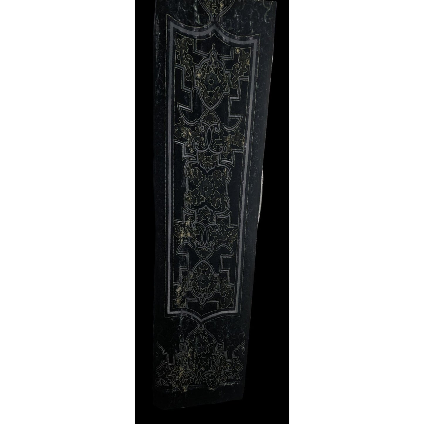 Chicos Black Burnt Velvet Scarf With Gold Baroque Print