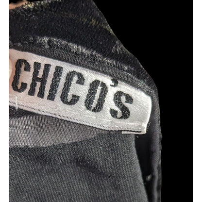 Chicos Black Burnt Velvet Scarf With Gold Baroque Print