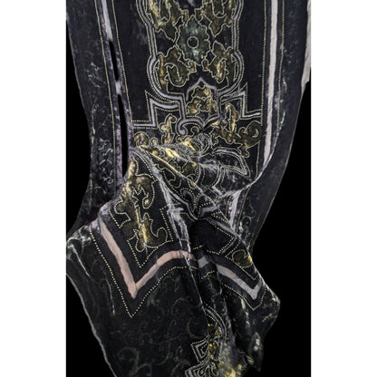 Chicos Black Burnt Velvet Scarf With Gold Baroque Print