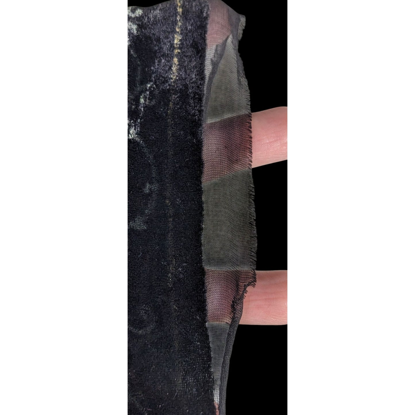 Chicos Black Burnt Velvet Scarf With Gold Baroque Print