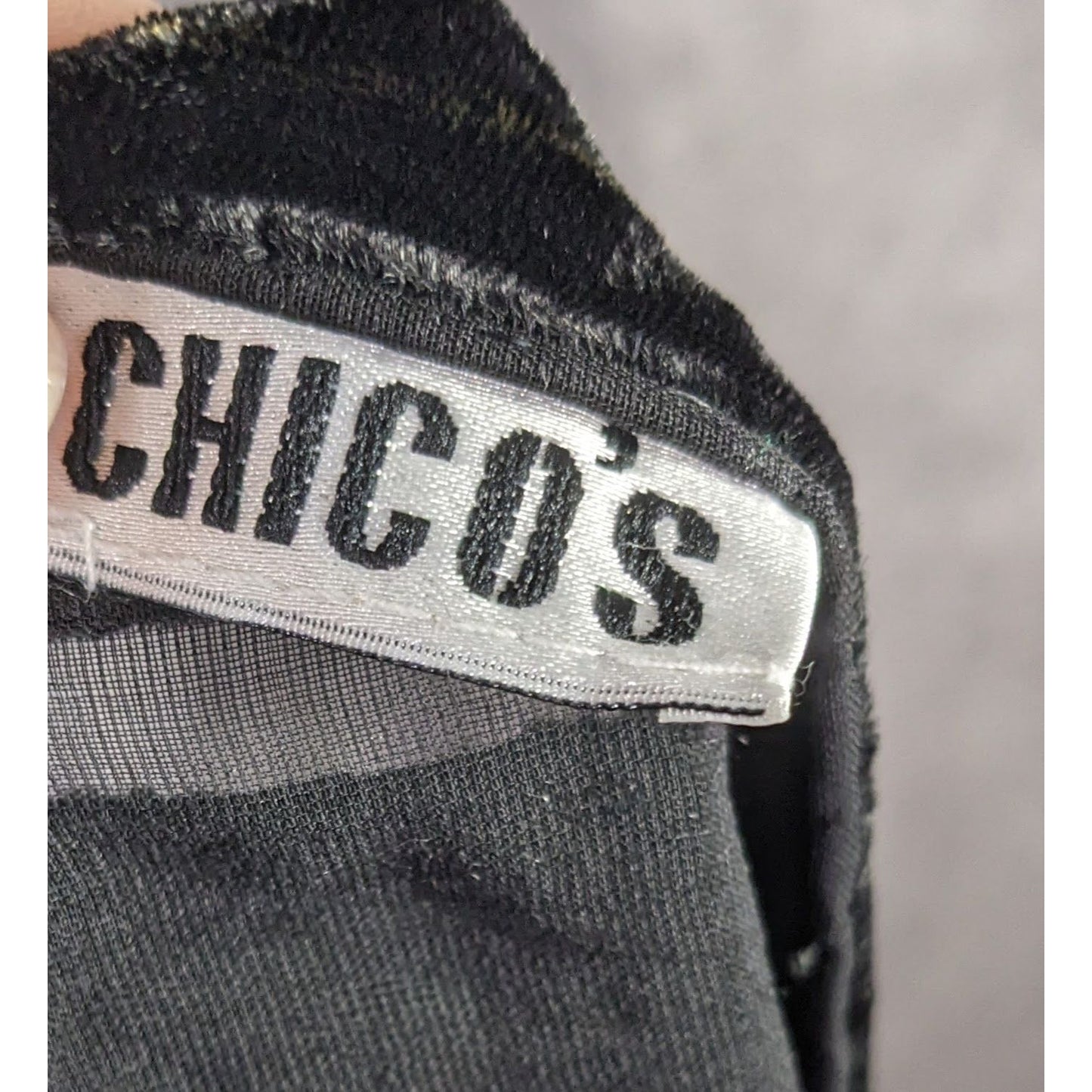 Chicos Black Burnt Velvet Scarf With Gold Baroque Print