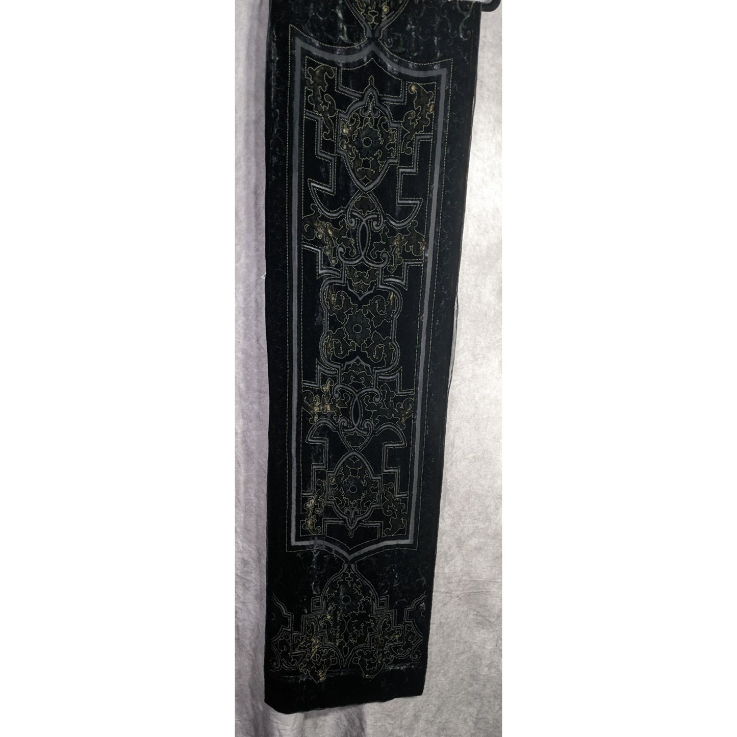 Chicos Black Burnt Velvet Scarf With Gold Baroque Print