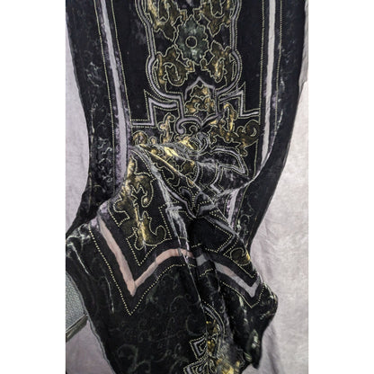 Chicos Black Burnt Velvet Scarf With Gold Baroque Print