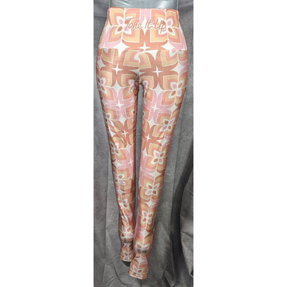 Goldsheep Retro Printed Pink And Orange Leggings