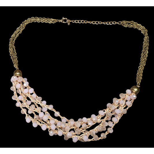 Coquette Glam Pastel Pink Glass Beaded Statement Necklace