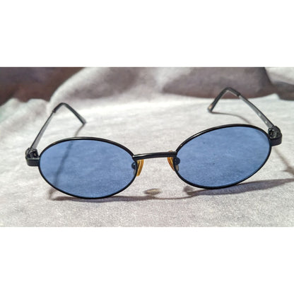 Vintage 90s Tommy Hilfiger Black With Blue Lenses Oval Sunglasses