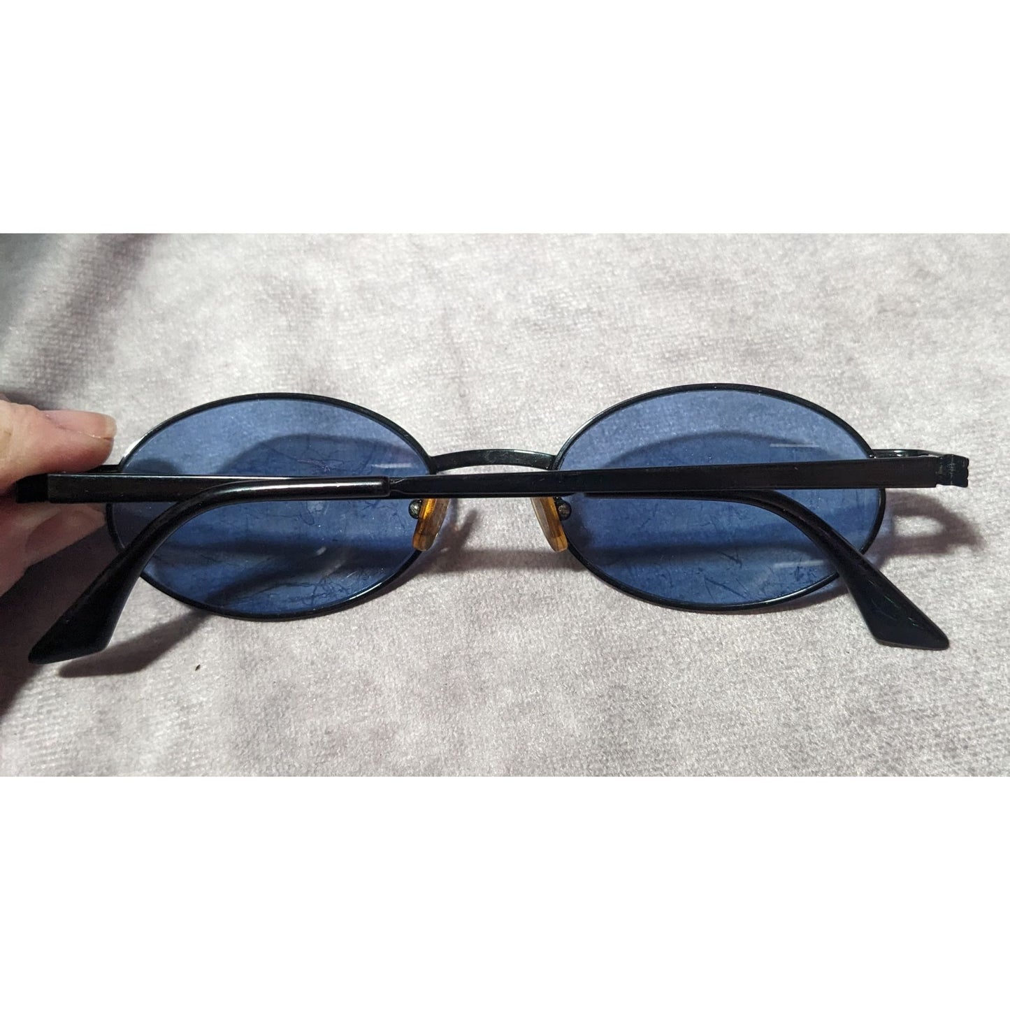 Vintage 90s Tommy Hilfiger Black With Blue Lenses Oval Sunglasses