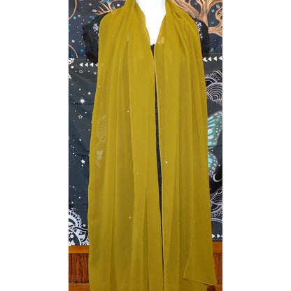 Olive Chiffon Wrap Scarf With Sequin Accents 96x28 Inches