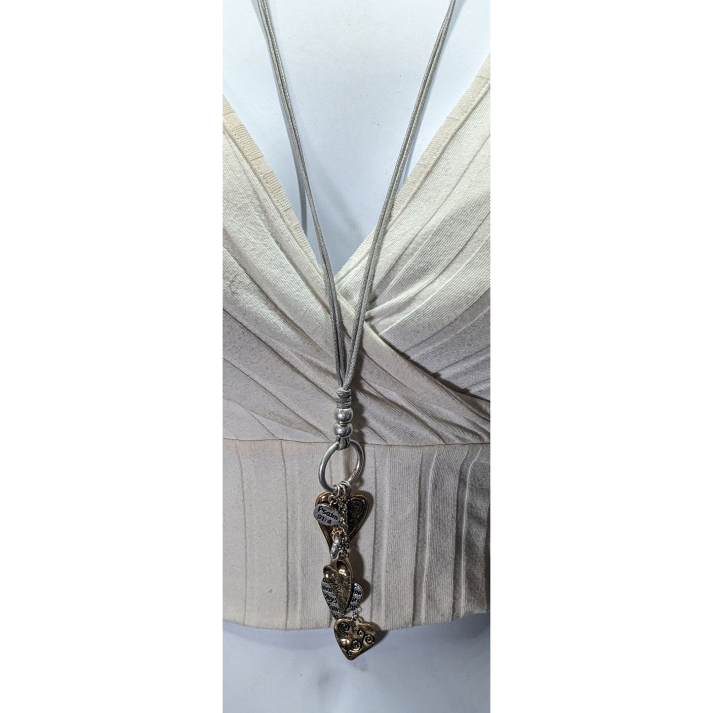 C Est 1946 Religious Heart Charm Tassel Necklace