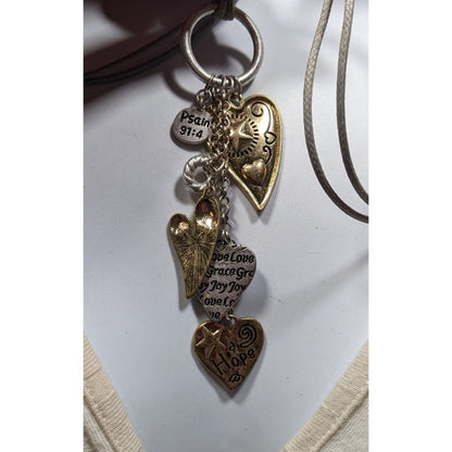 C Est 1946 Religious Heart Charm Tassel Necklace