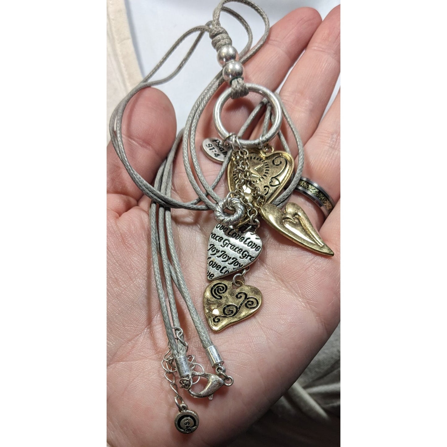 C Est 1946 Religious Heart Charm Tassel Necklace