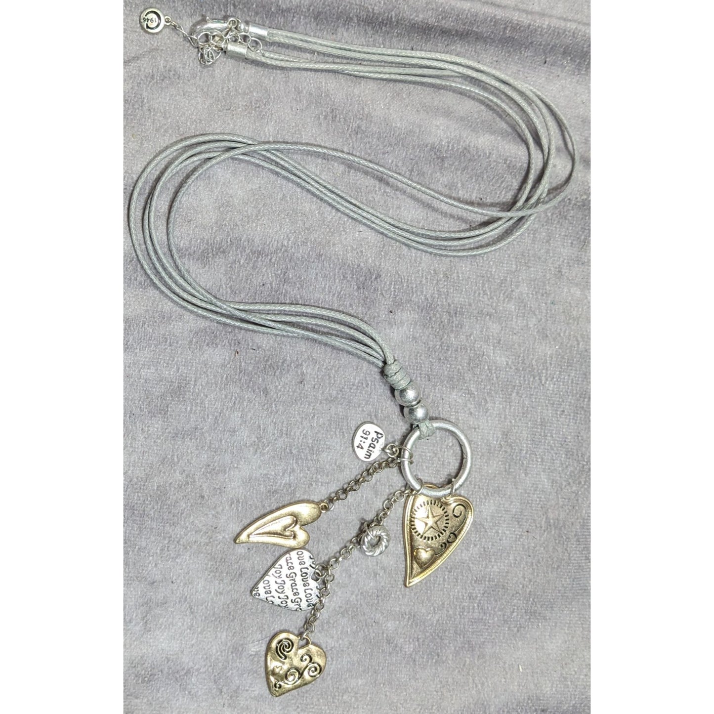C Est 1946 Religious Heart Charm Tassel Necklace