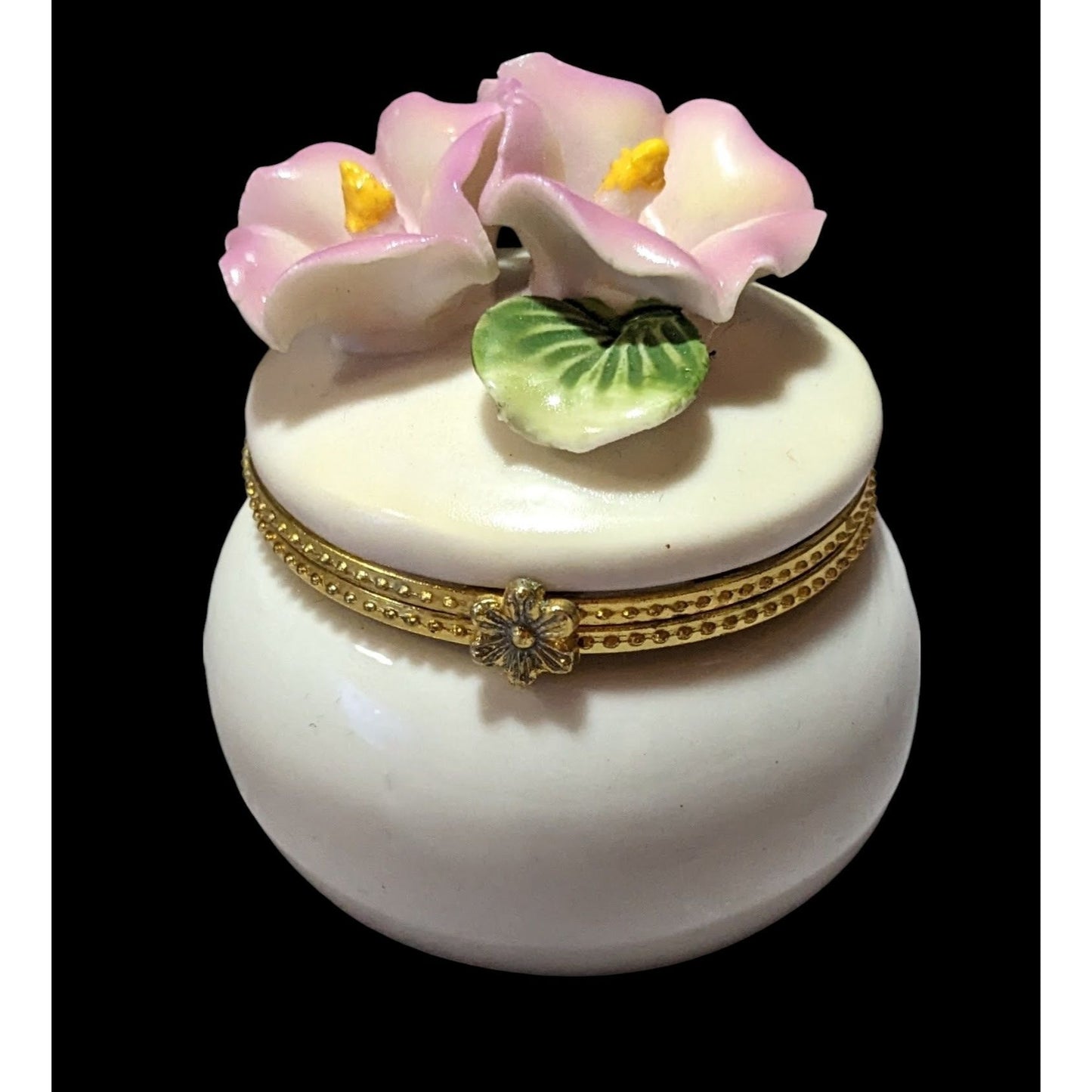 Vintage Ceramic Floral Vanity Trinket Box