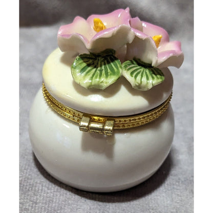 Vintage Ceramic Floral Vanity Trinket Box