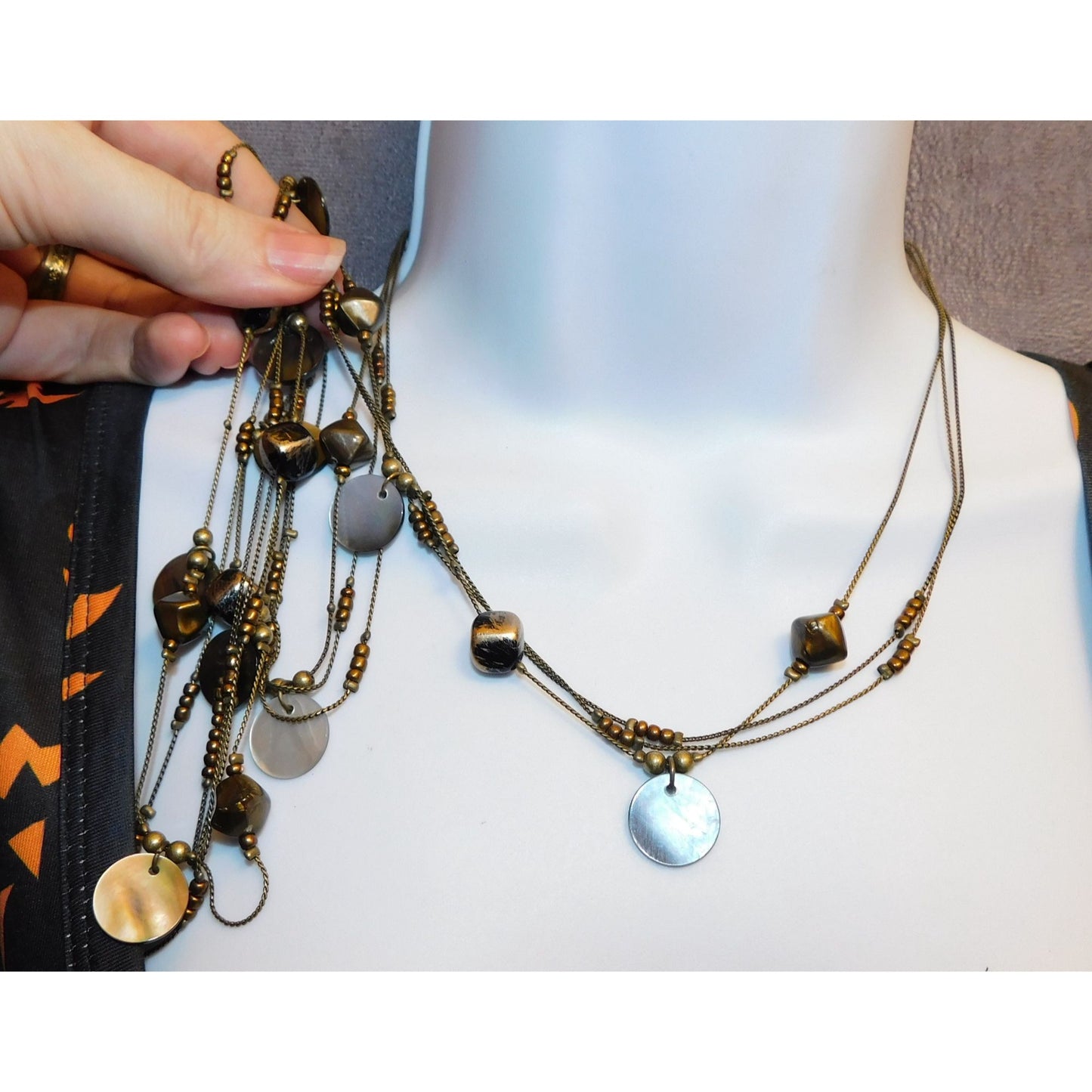 Multilayer Shell Disc Beaded Layered Station Necklace