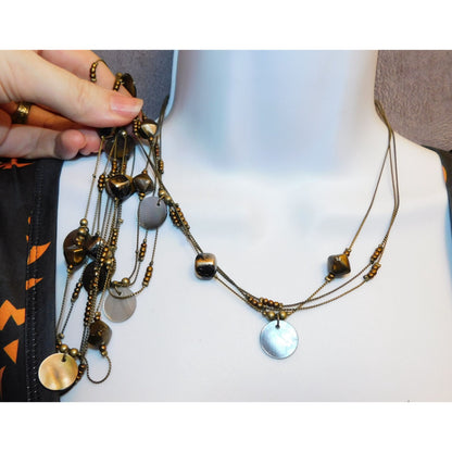 Multilayer Shell Disc Beaded Layered Station Necklace