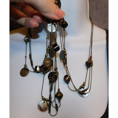 Multilayer Shell Disc Beaded Layered Station Necklace