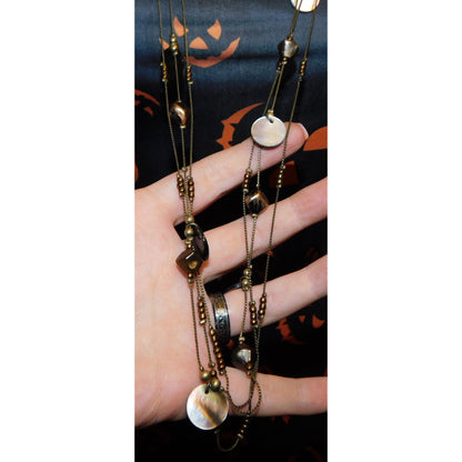 Multilayer Shell Disc Beaded Layered Station Necklace
