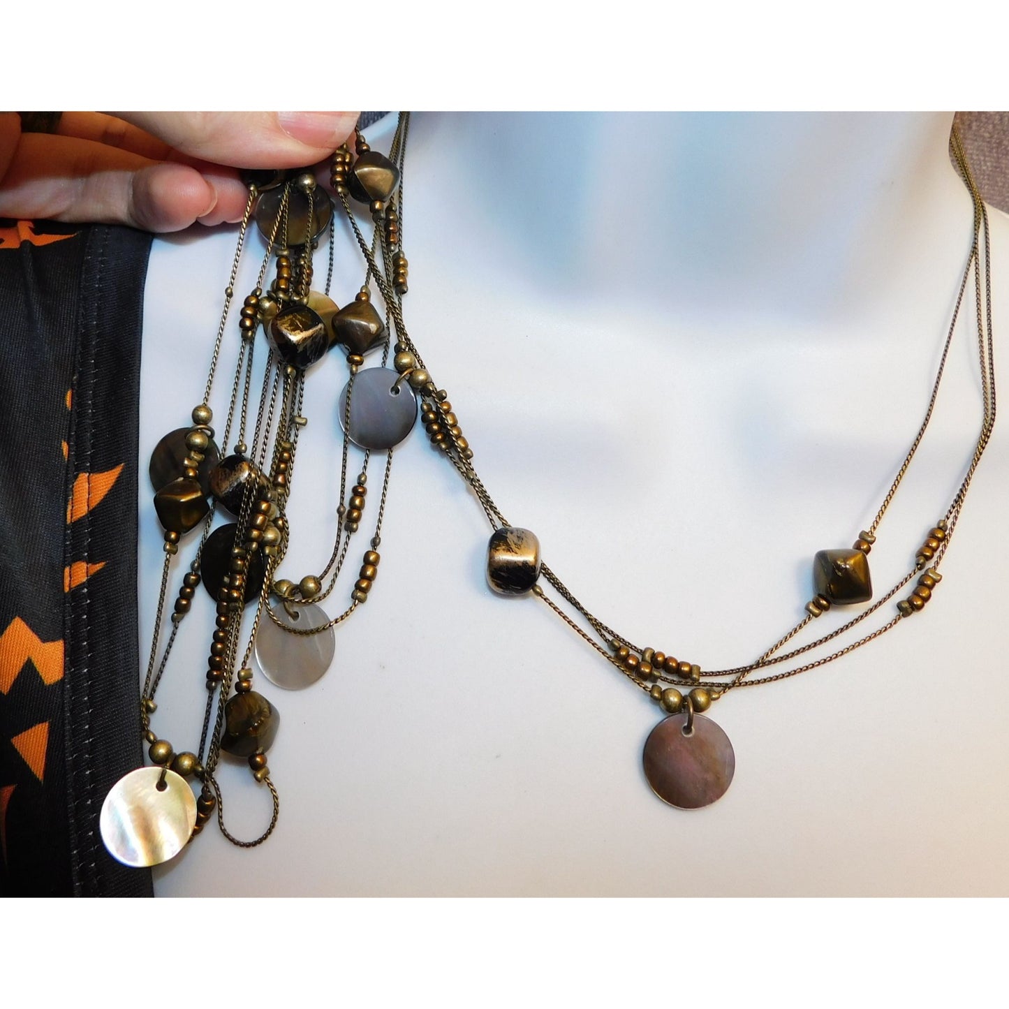 Multilayer Shell Disc Beaded Layered Station Necklace