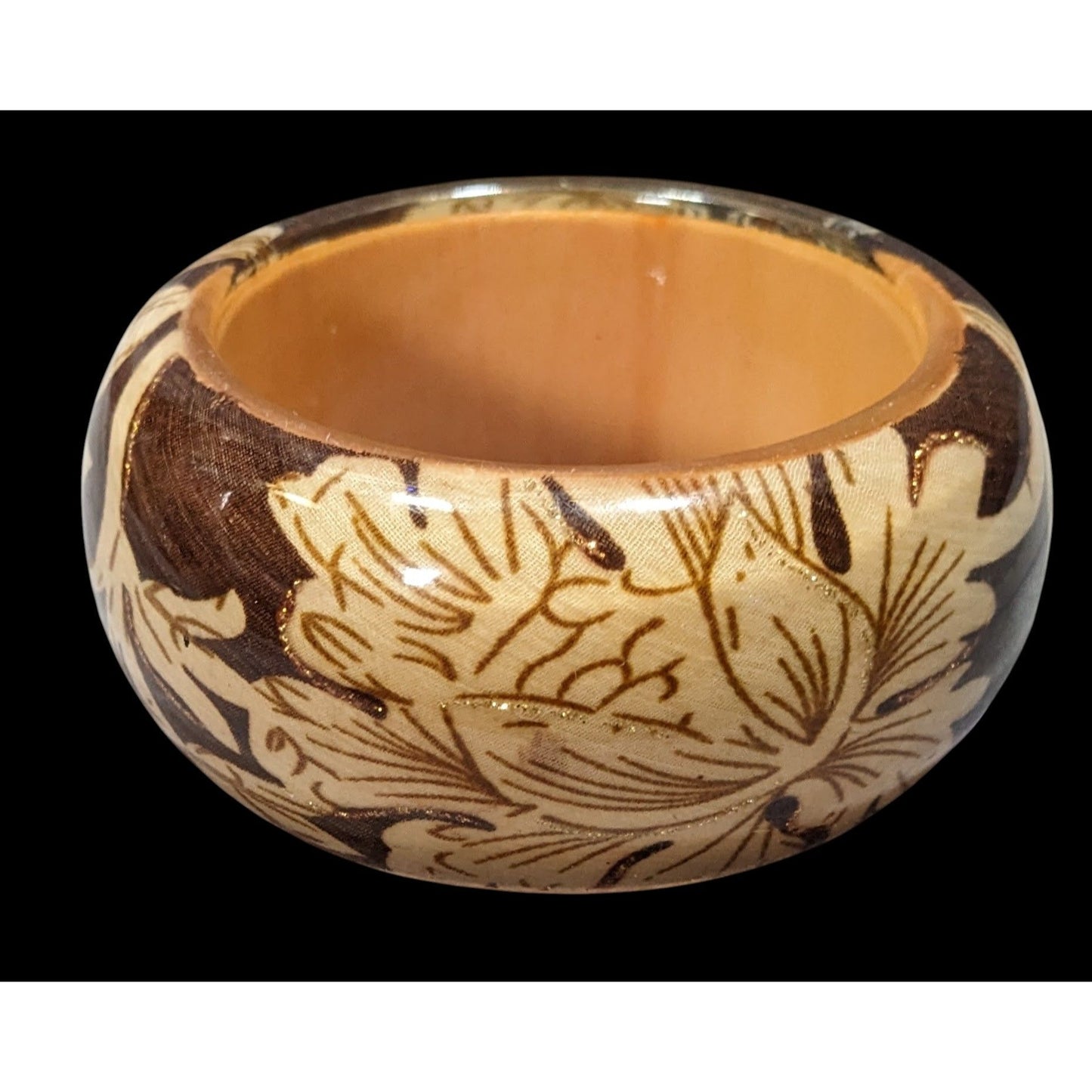 Vintage Floral Chunky Wood And Fabric Under Acrylic Bracelet