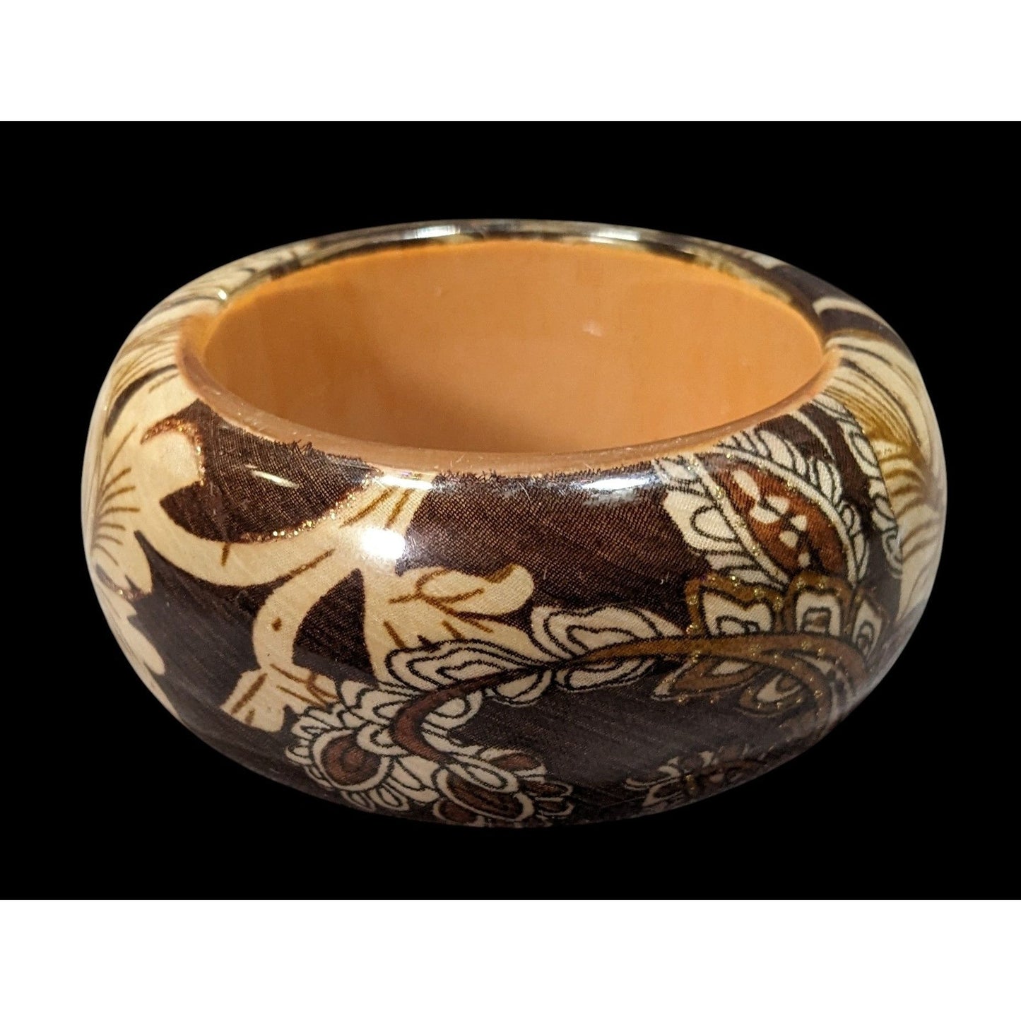 Vintage Floral Chunky Wood And Fabric Under Acrylic Bracelet