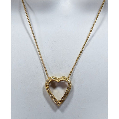 Elegant Open Heart Rhinestone Gold Tone Pendant Necklace