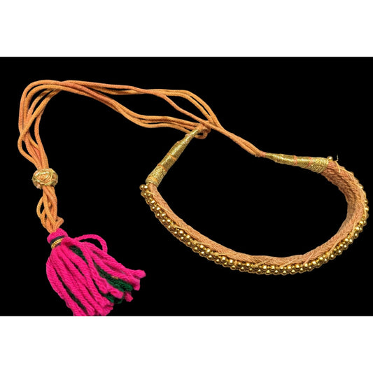 Indian Bridal Necklace Orange And Gold Tone With Pink And Green Tassel