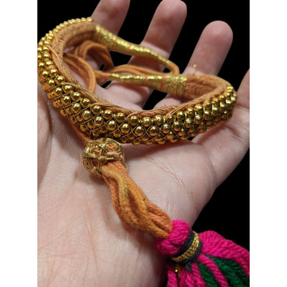 Indian Bridal Necklace Orange And Gold Tone With Pink And Green Tassel