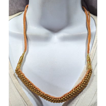 Indian Bridal Necklace Orange And Gold Tone With Pink And Green Tassel