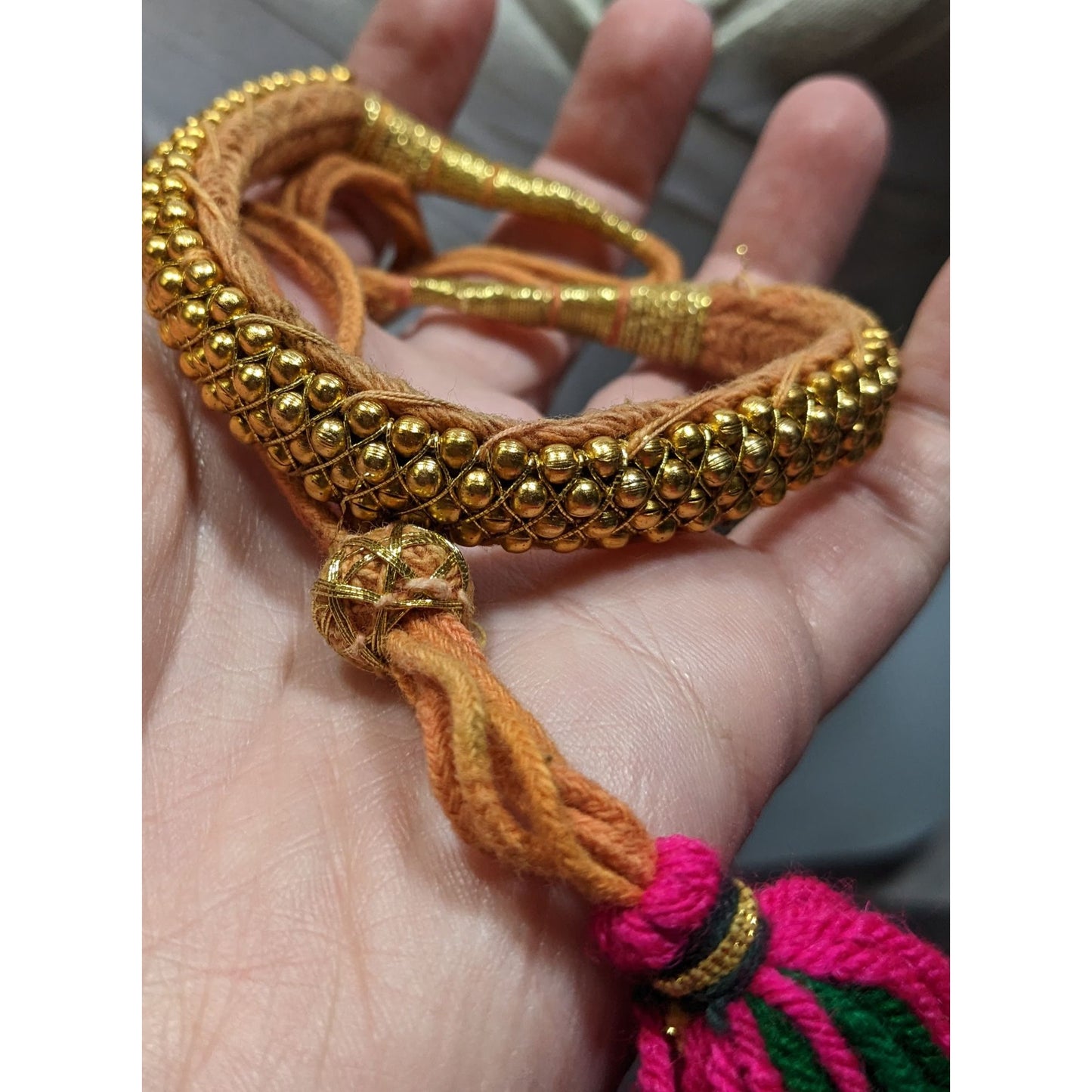 Indian Bridal Necklace Orange And Gold Tone With Pink And Green Tassel