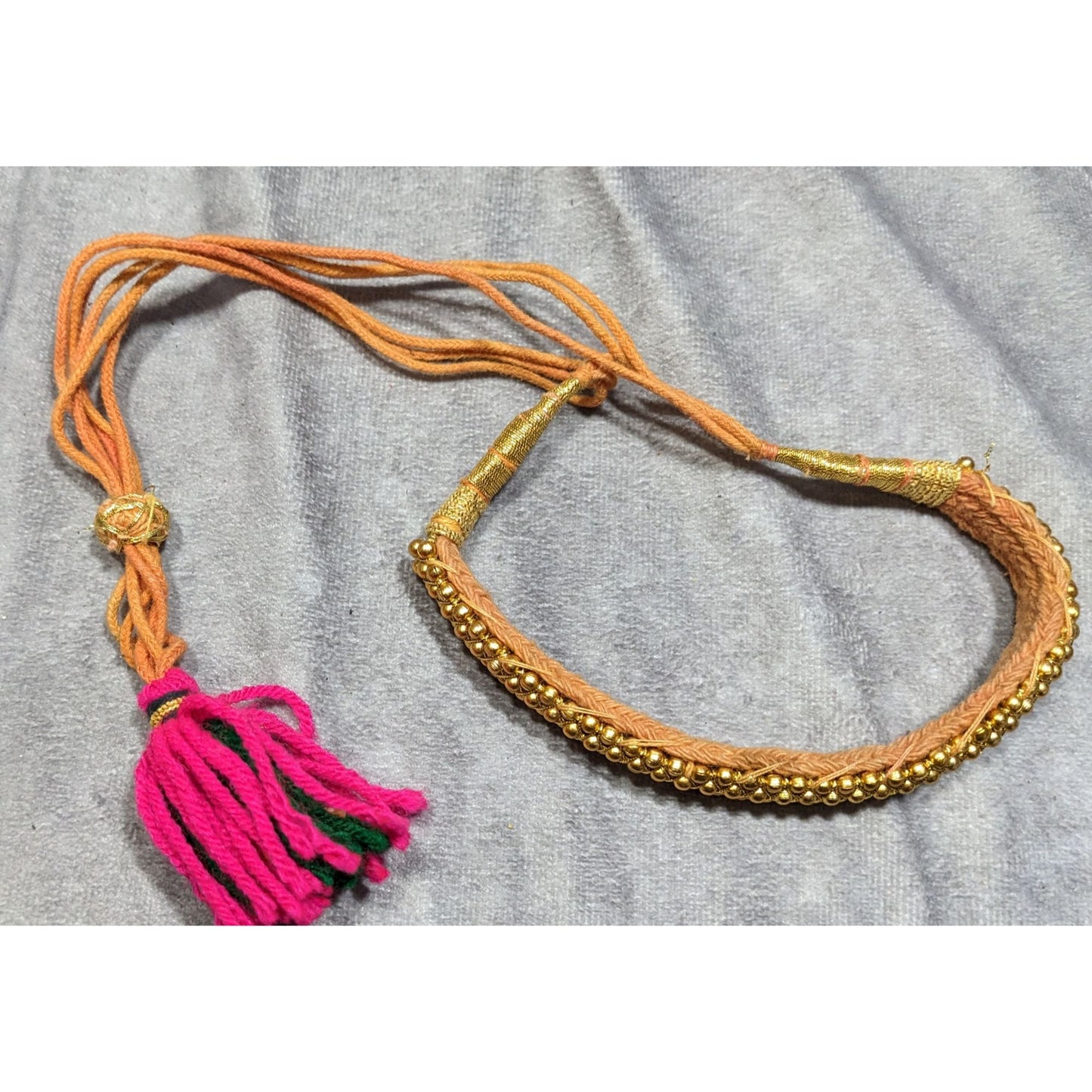 Indian Bridal Necklace Orange And Gold Tone With Pink And Green Tassel
