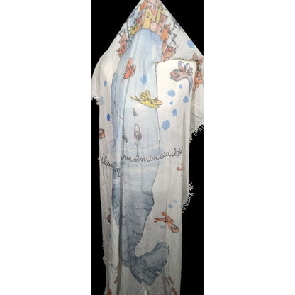 Whimsical Italian "The Sea Ends Where The Sky Begins" Art Scarf/Shawl