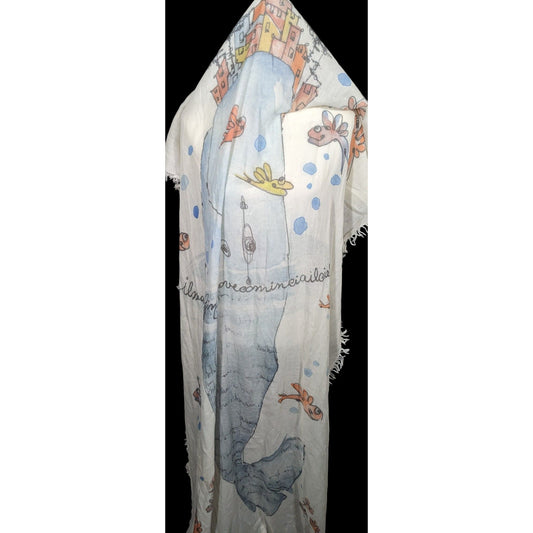 Whimsical Italian "The Sea Ends Where The Sky Begins" Art Scarf/Shawl