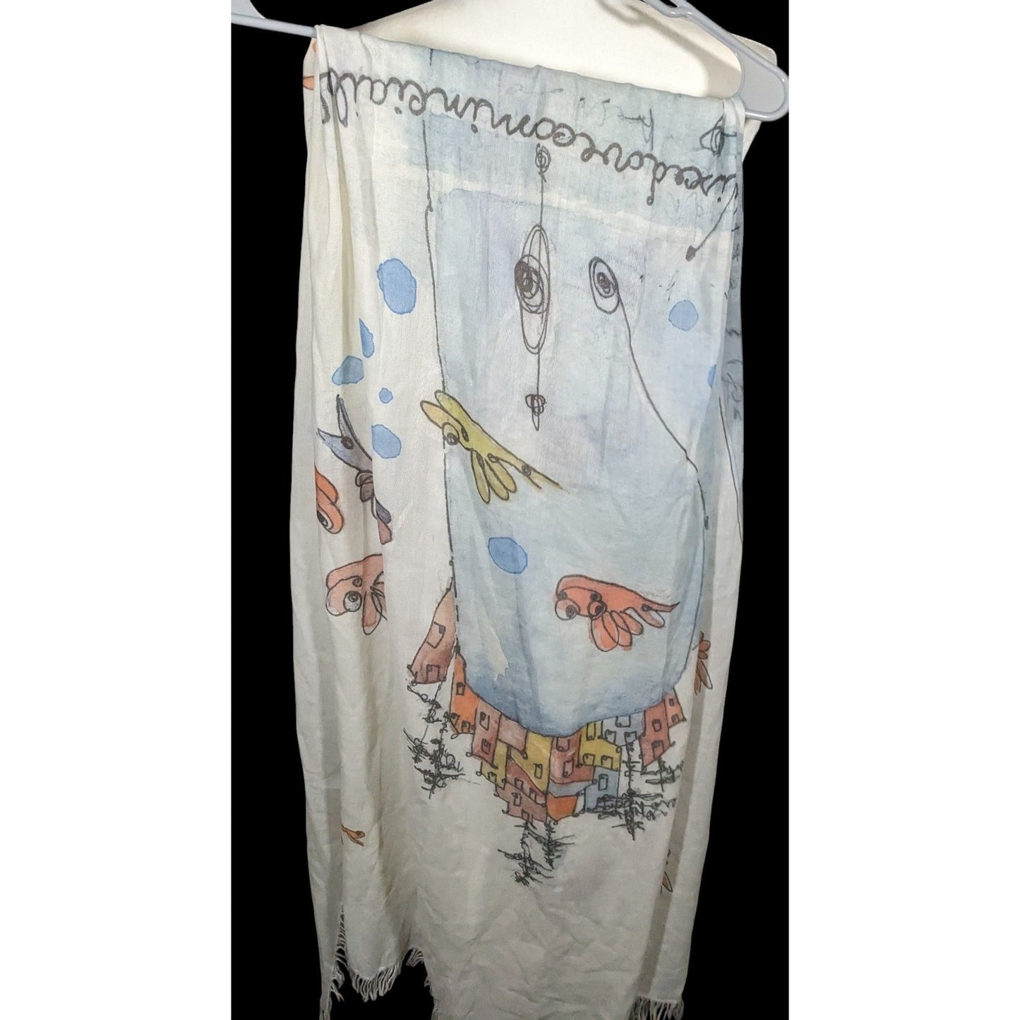 Whimsical Italian "The Sea Ends Where The Sky Begins" Art Scarf/Shawl