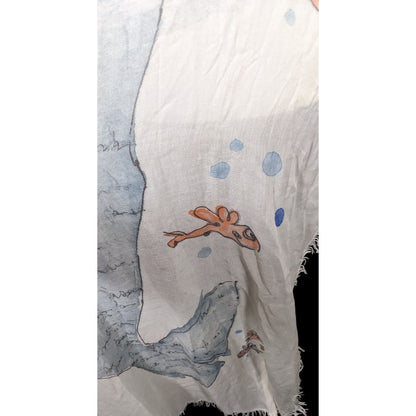 Whimsical Italian "The Sea Ends Where The Sky Begins" Art Scarf/Shawl