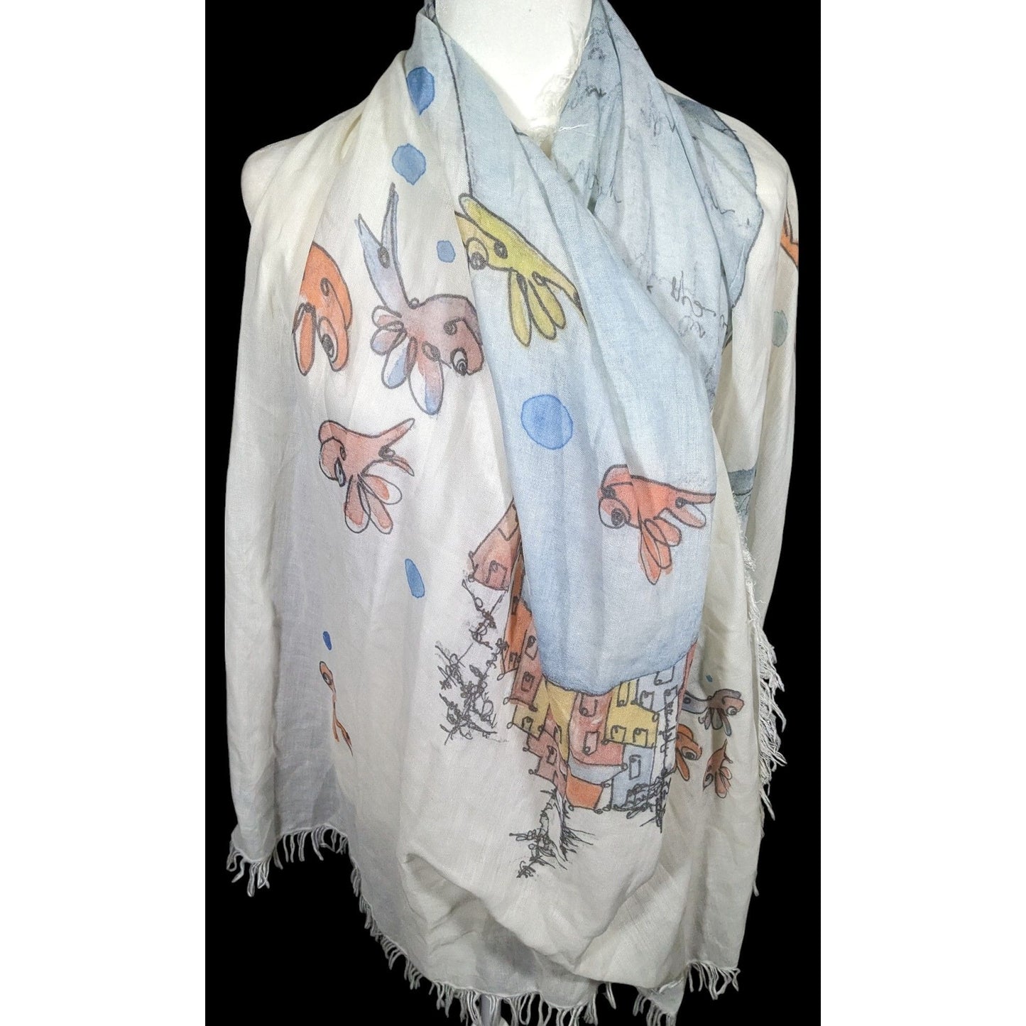 Whimsical Italian "The Sea Ends Where The Sky Begins" Art Scarf/Shawl