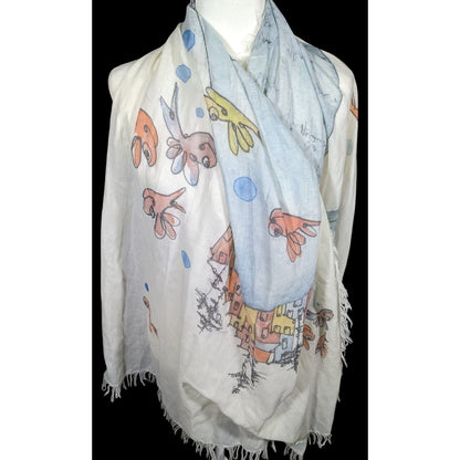 Whimsical Italian "The Sea Ends Where The Sky Begins" Art Scarf/Shawl