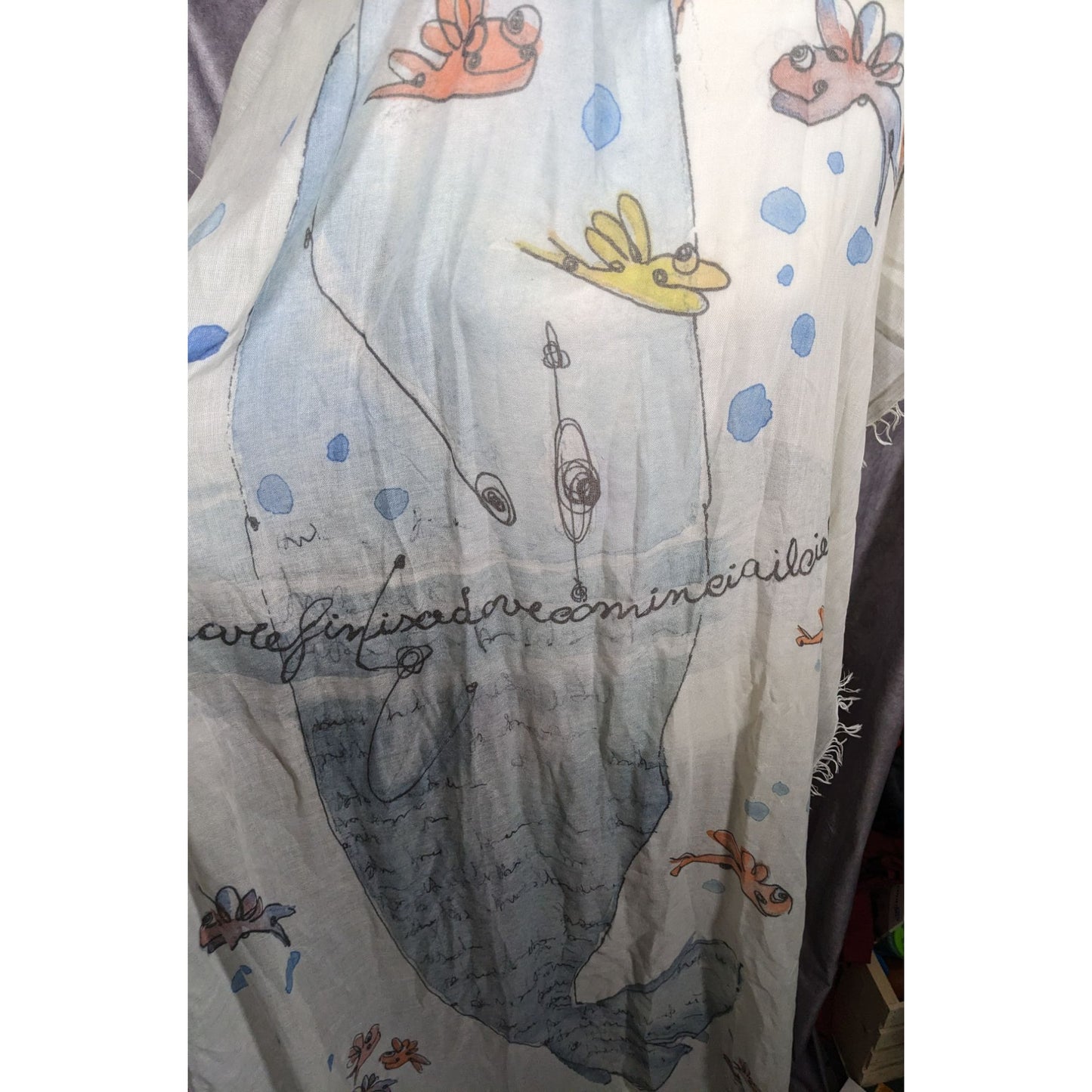 Whimsical Italian "The Sea Ends Where The Sky Begins" Art Scarf/Shawl