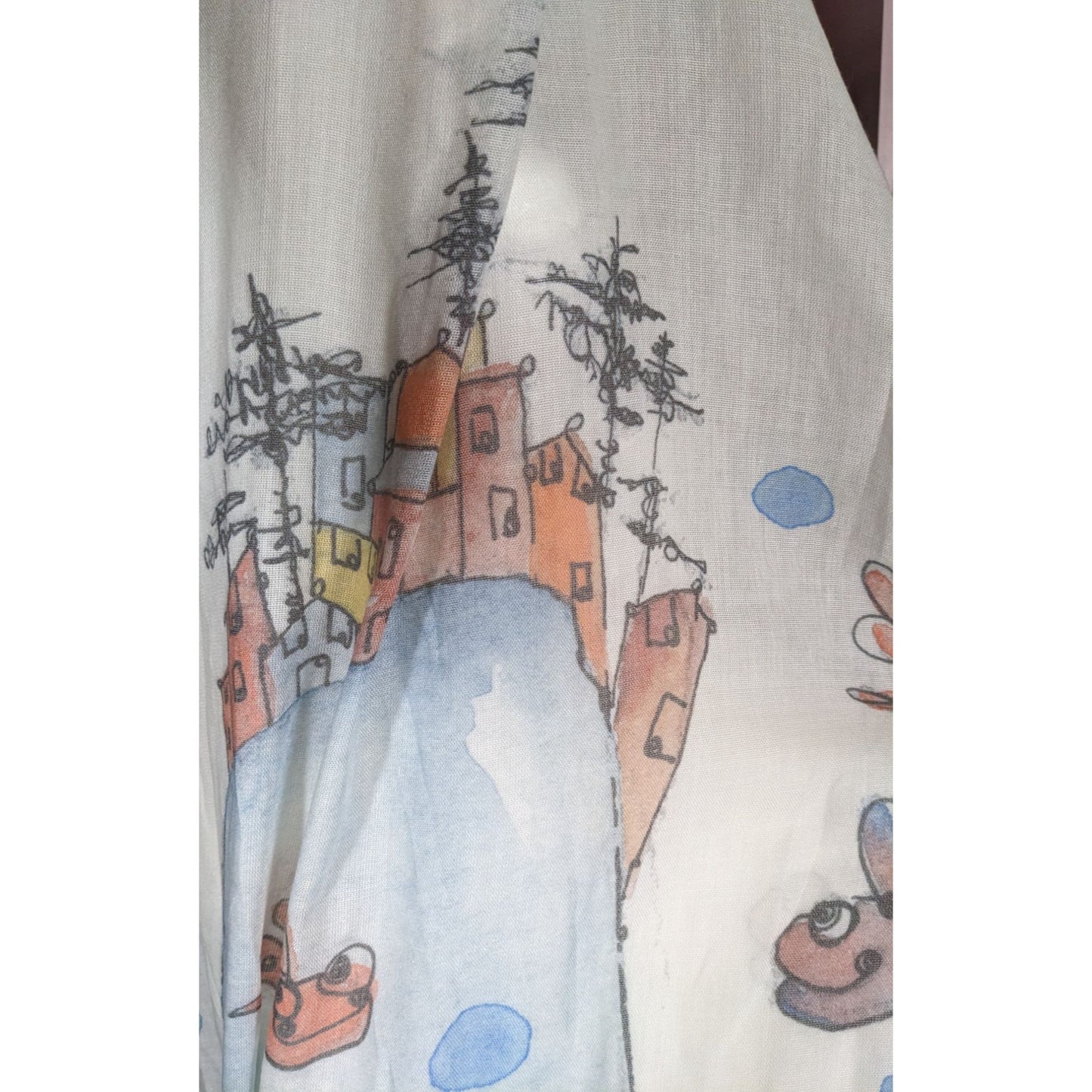 Whimsical Italian "The Sea Ends Where The Sky Begins" Art Scarf/Shawl