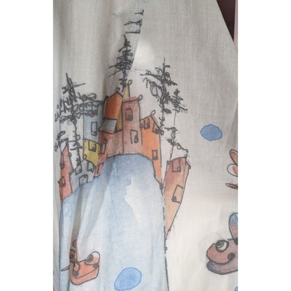 Whimsical Italian "The Sea Ends Where The Sky Begins" Art Scarf/Shawl