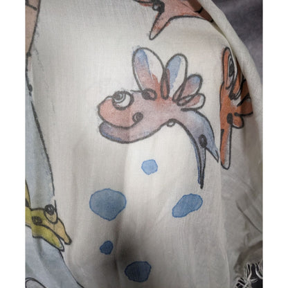 Whimsical Italian "The Sea Ends Where The Sky Begins" Art Scarf/Shawl