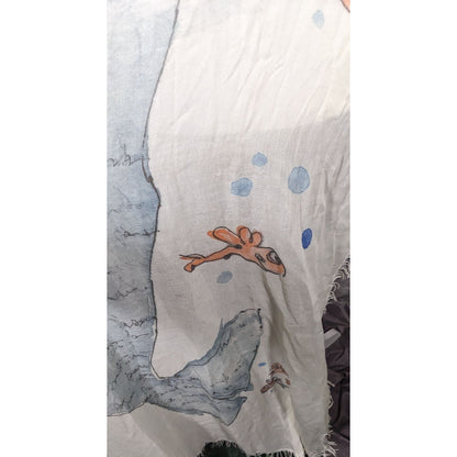 Whimsical Italian "The Sea Ends Where The Sky Begins" Art Scarf/Shawl